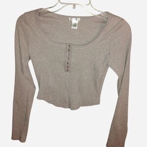 Bozzolo Ribbed Corset-Style Long Sleeve Top - Size Medium